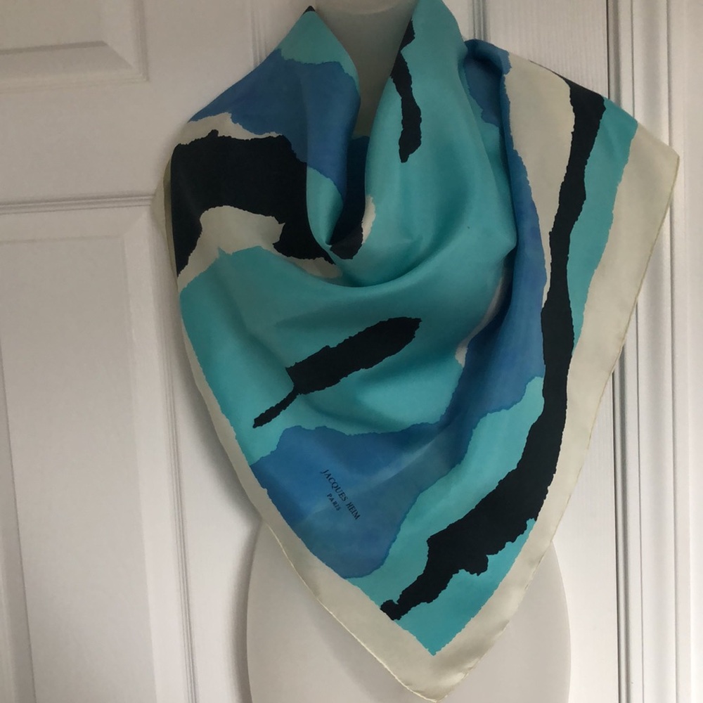 JACQUES HEIM Paris VTG Square Abstract Adriatic Color Scheme Silk Scarf Shawl.